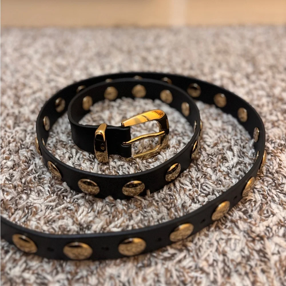 Madewell Black Leather Studded Belt with Gold Hardware - Picture 2 of 3